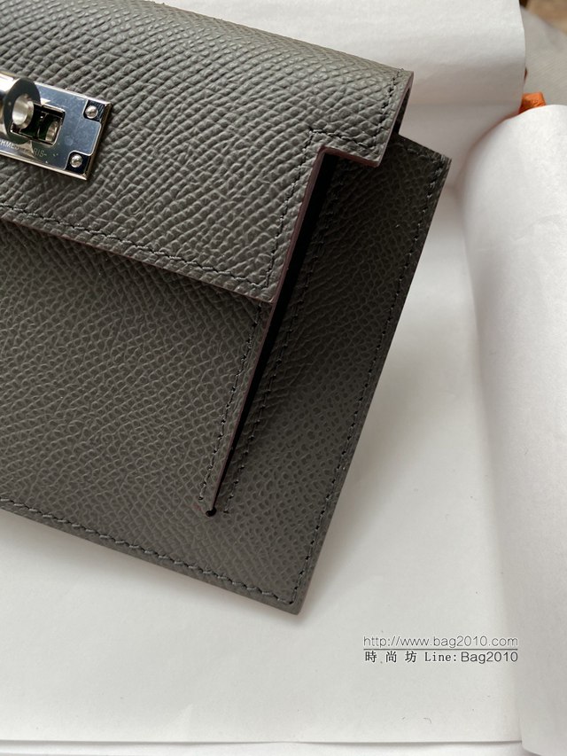 Hermes卡包 愛馬仕原版Kelly Pocket Epsom皮 Hermes新款小錢包 錫器灰銀扣  tdh2174